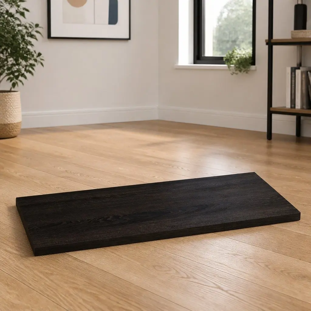 Wooden Table Top 80x60x2 cm Solid Oak Dark Brown Treated Handcrafted Live Edge