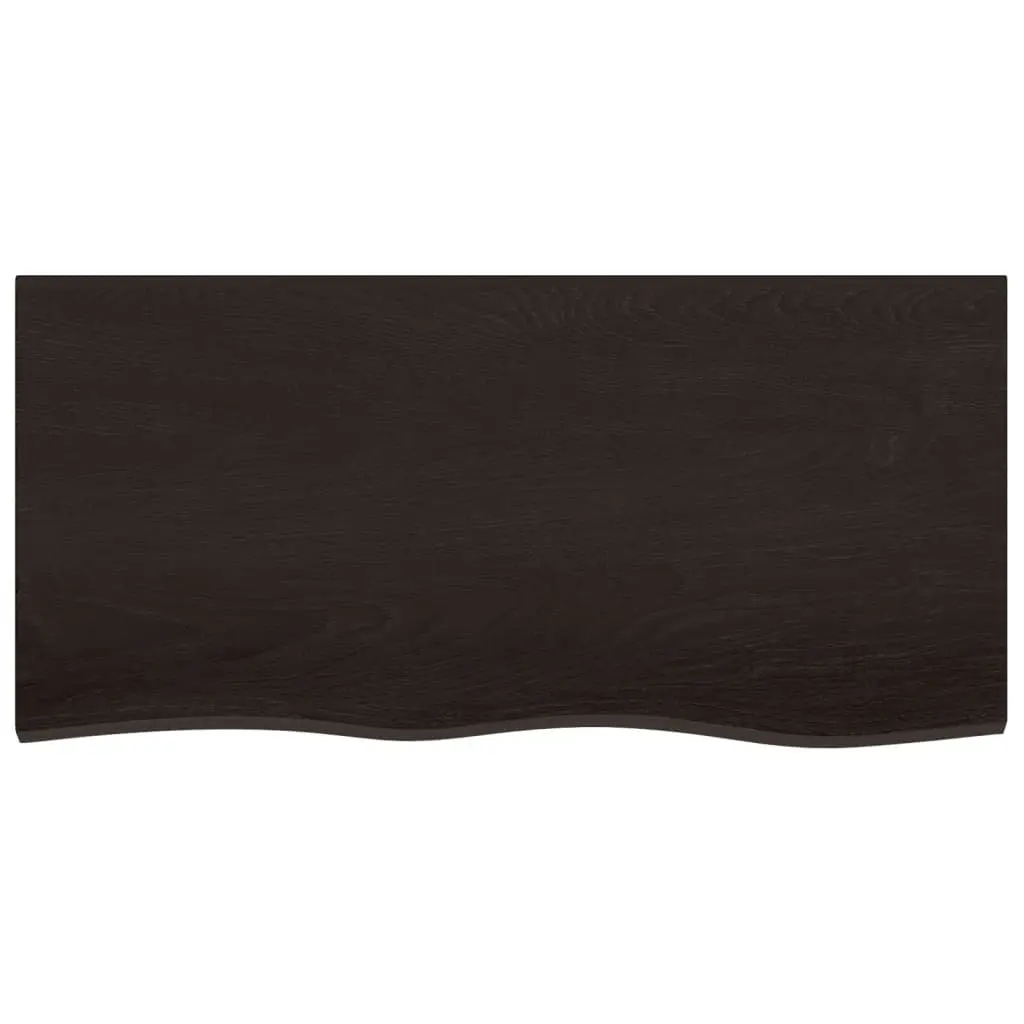 Solid Oak Wood Table Top 100x50x6 cm Dark Brown Handcrafted Treated Surface