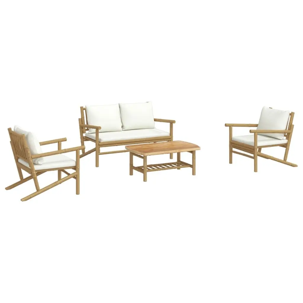 4 Piece Bamboo Garden Lounge Set Outdoor Furniture with Cushions Brown