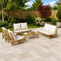 5 Piece Outdoor Garden Lounge Set Bamboo Modular with Cushions Brown