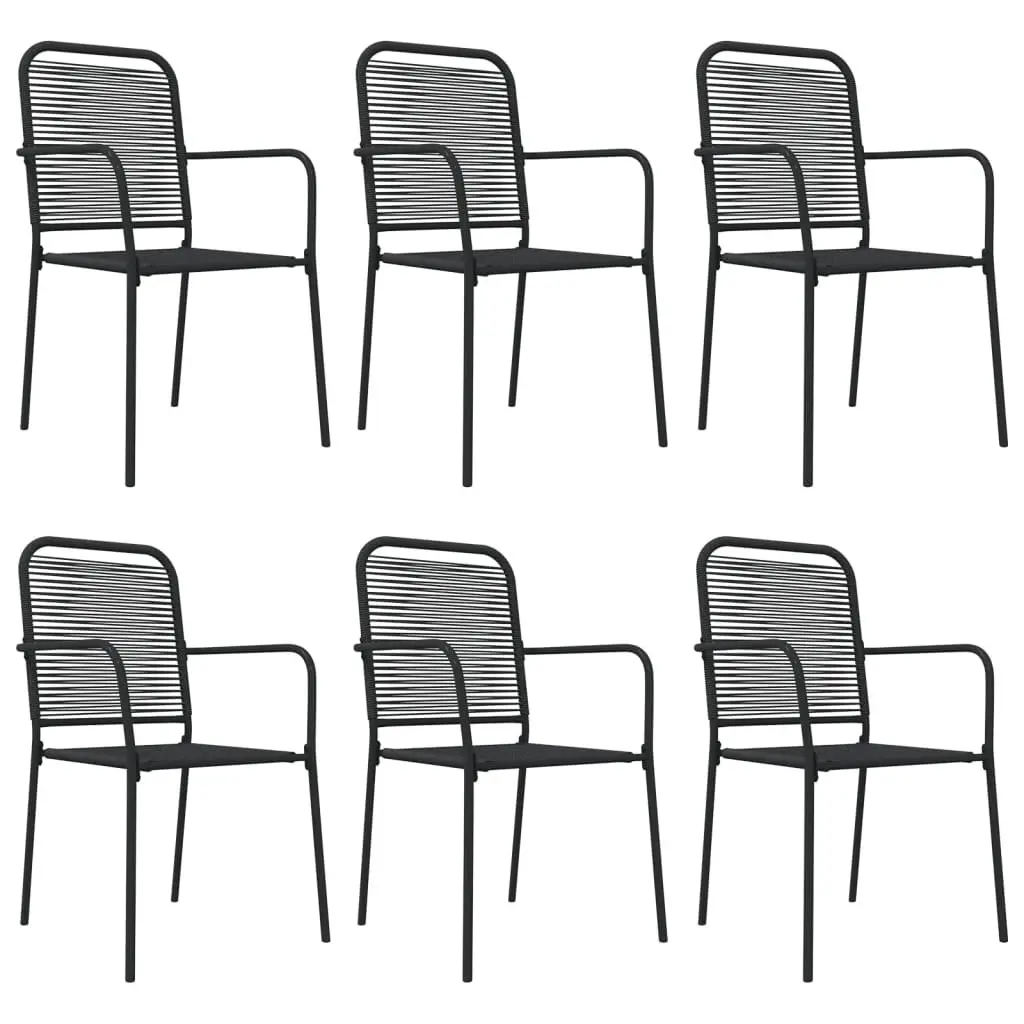 Outdoor Dining Set 7 Piece Steel Frame Cotton Rope Seating Tempered Glass Table Black Furniture