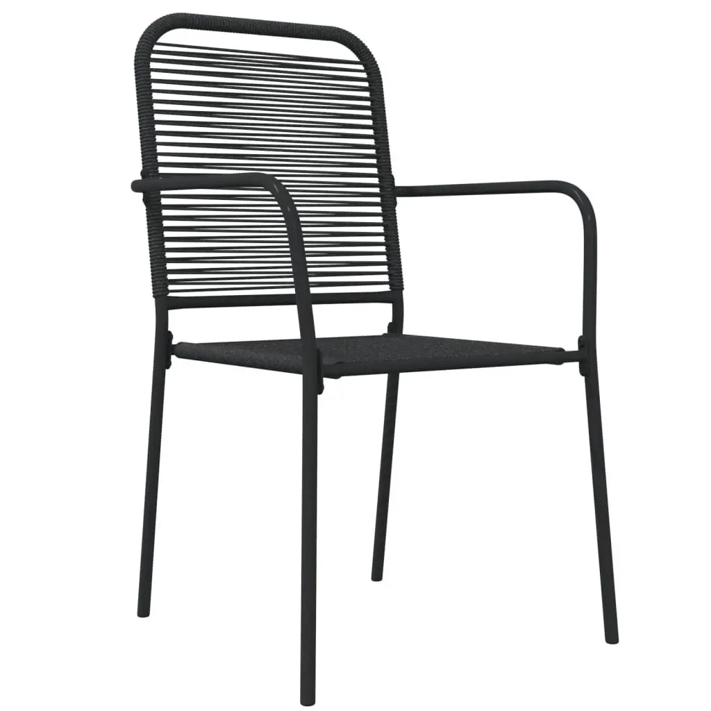 Outdoor Dining Set 7 Piece Steel Frame Cotton Rope Seating Tempered Glass Table Black Furniture