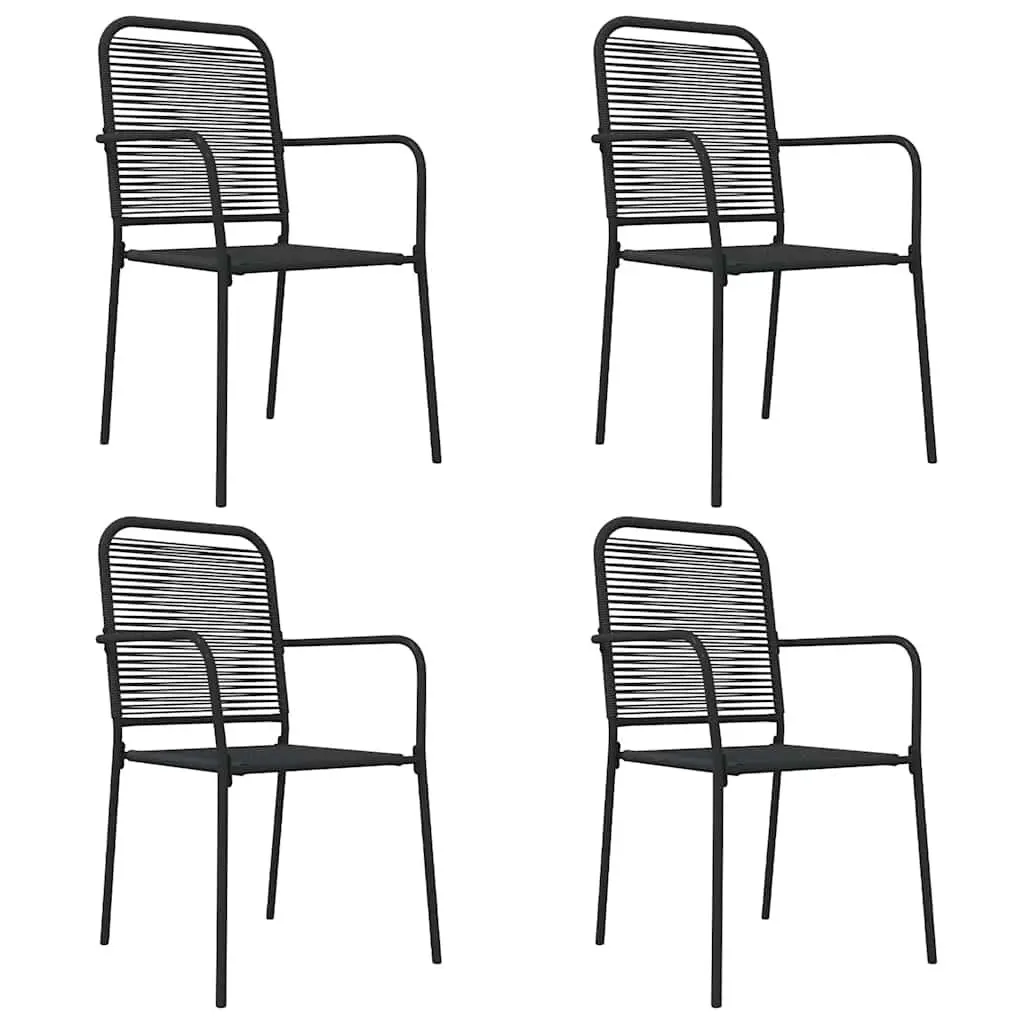 Outdoor Dining Set 5 Piece Black Steel Frame Cotton Rope Chairs with Tempered Glass Table for Patio Garden