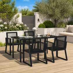 Stylish 5 Piece Outdoor Dining Set in Black Rattan