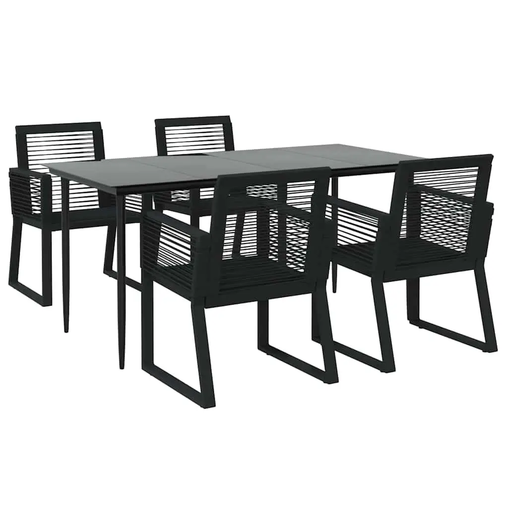 Outdoor Garden Dining Set 5 Piece Black Rattan Chairs Table Weather Resistant