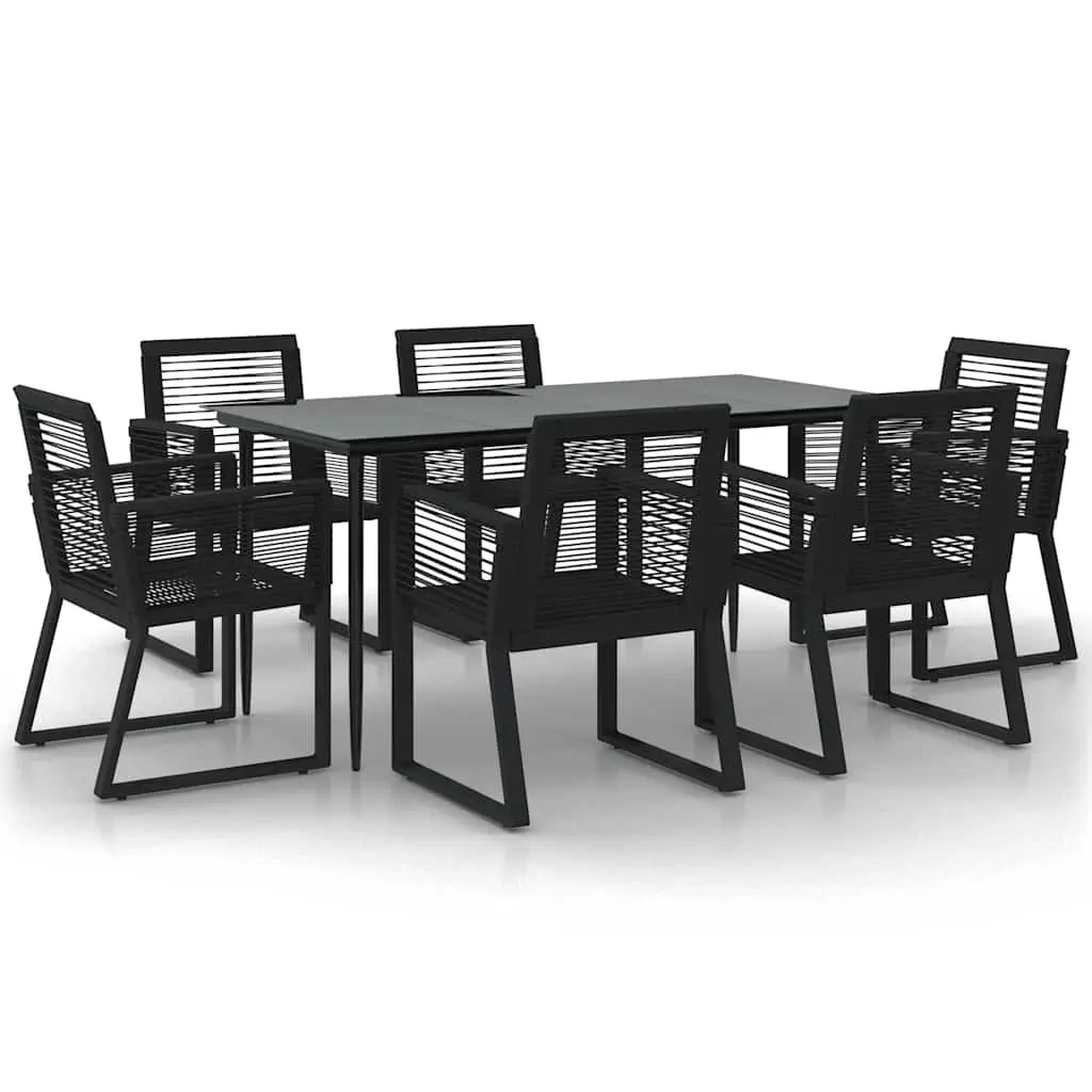 7 Piece Outdoor Dining Set Black Rattan Chairs Table Weather Resistant