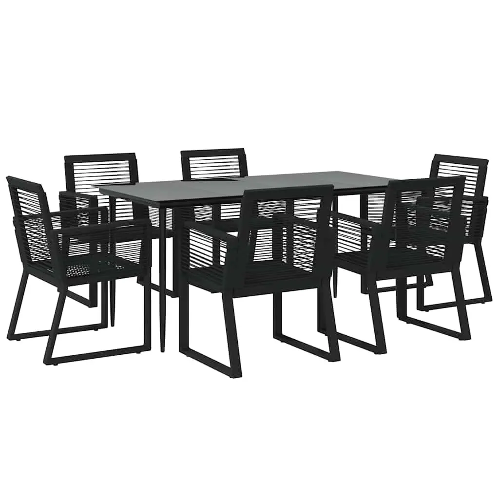 7 Piece Outdoor Dining Set Black Rattan Chairs Table Weather Resistant