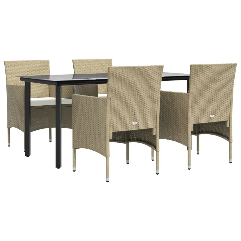 Garden Dining Set 5 Piece Outdoor Furniture Weather-resistant PE Rattan Cushioned Seating Beige Black Patio