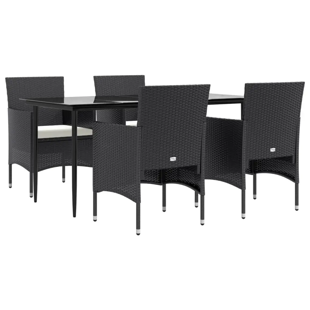 Outdoor Furniture Set 5 Piece Black PE Rattan Dining Table and Chairs with Cushions