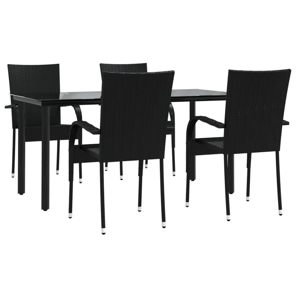 5 Piece Outdoor Furniture Set Black PE Rattan Dining Table and Chairs Weather Resistant