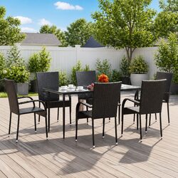 7 Piece Outdoor Dining Set Black PE Rattan Garden Table Chairs Furniture