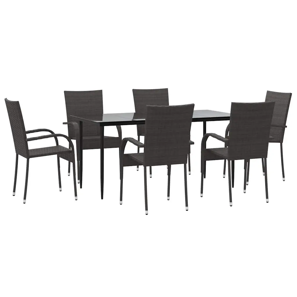 7 Piece Outdoor Furniture Set Brown PE Rattan Garden Table and Chairs