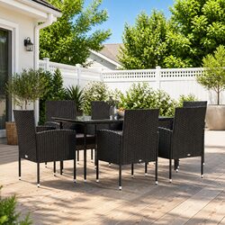 7 Piece Garden Dining Set in Black with Cushions Included