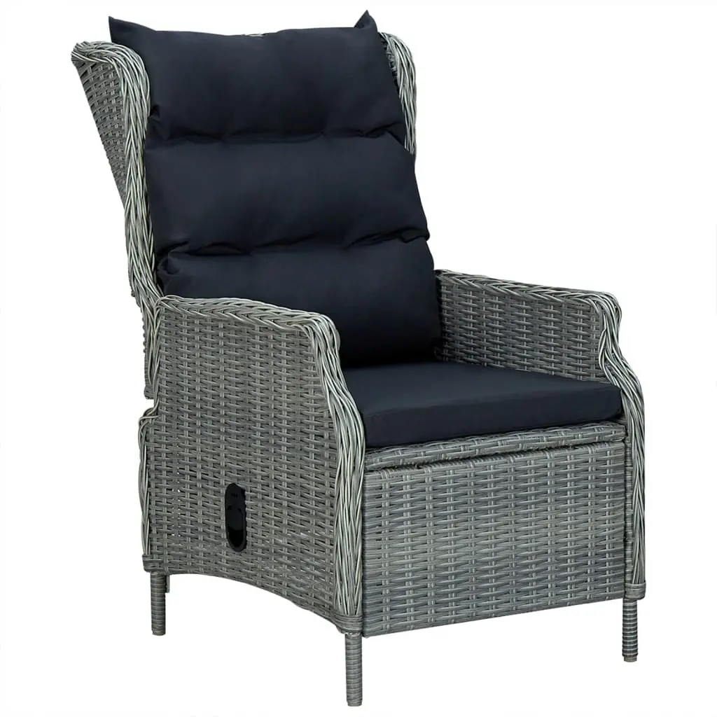 Garden Dining Set 5 Piece Grey Poly Rattan Outdoor Furniture with Adjustable Backrest and Thick Cushions