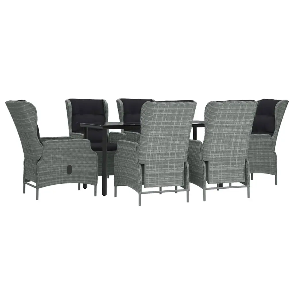 Garden Dining Set 7 Piece Grey Poly Rattan Outdoor Furniture with Adjustable Backrest and Padded Seating
