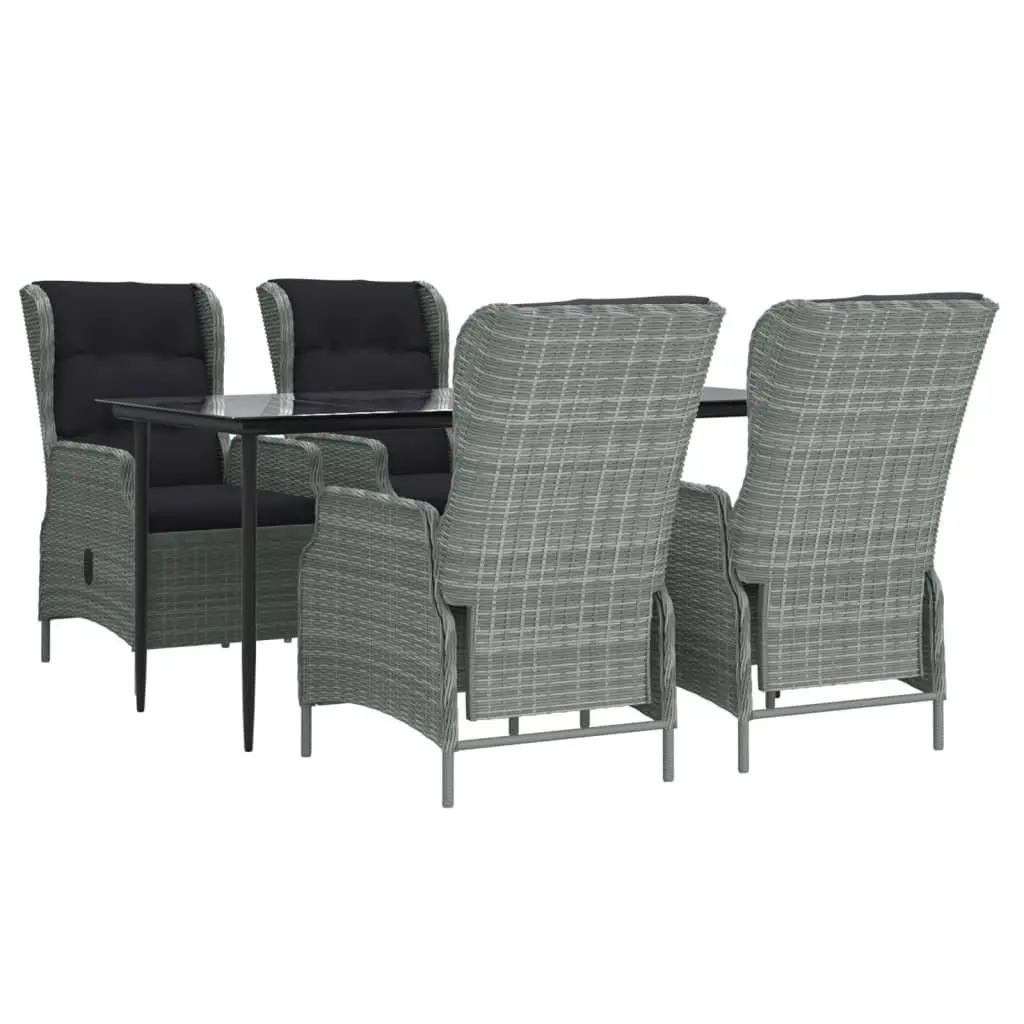 Grey Poly Rattan 5 Piece Garden Dining Set Outdoor Furniture with Table and Adjustable Backrest Chairs