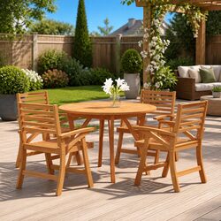 Stylish 5 Piece Outdoor Dining Set with Wooden Table and Chairs