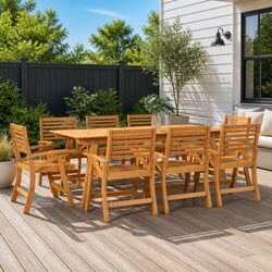 Garden Dining Set 9 Piece Outdoor Patio Furniture Brown Acacia Wood Table Chairs