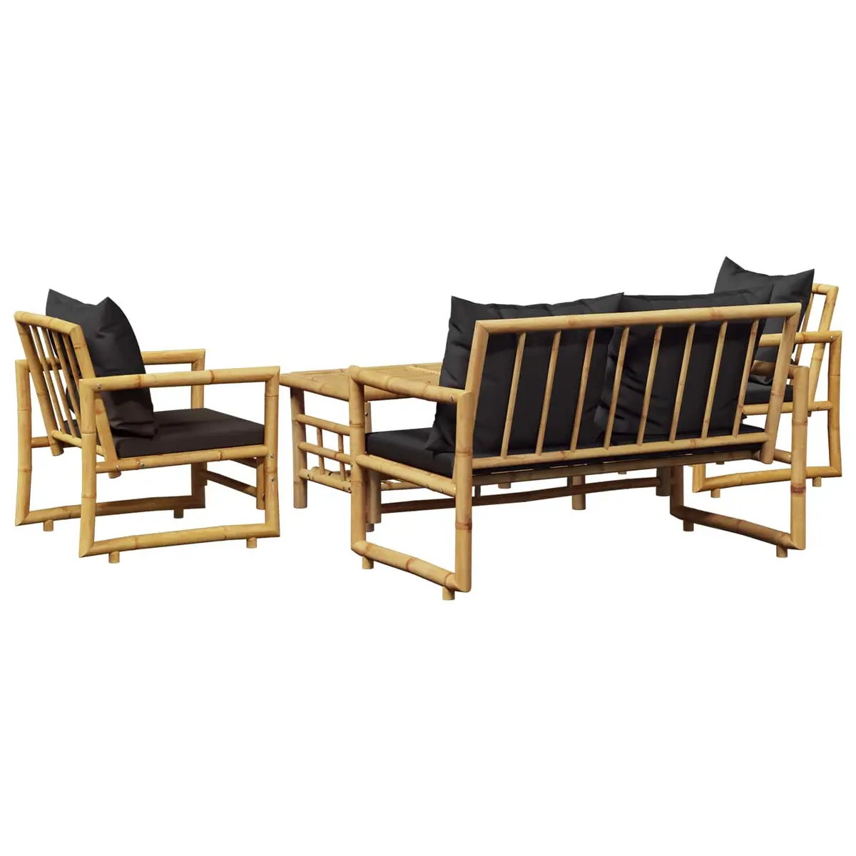 Garden Lounge Set 4 Piece Bamboo Outdoor Furniture Bench Chairs Table with Cushions