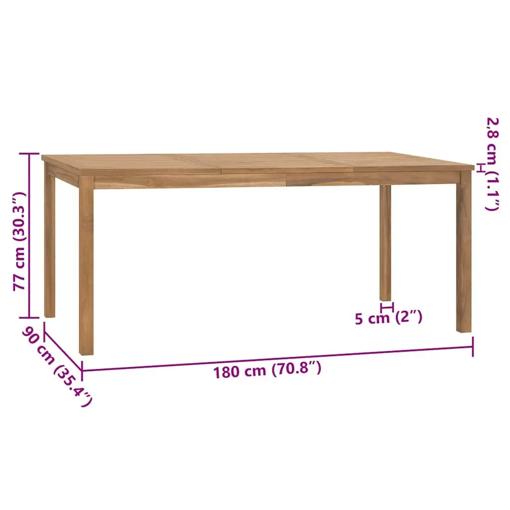 Outdoor Dining Table 180x90x77cm Solid Teak Wood Weather-Resistant Garden Patio Furniture Brown