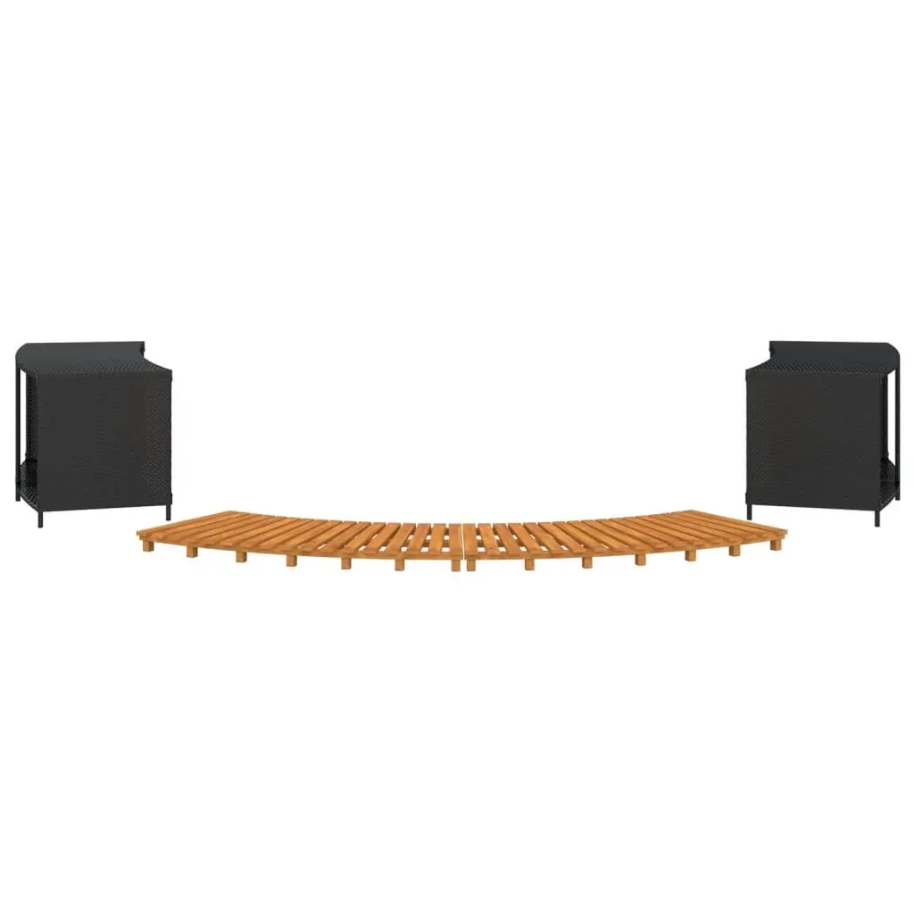 Hot Tub Surround Black PE Rattan Acacia Wood Spa Enclosure with Integrated Storage