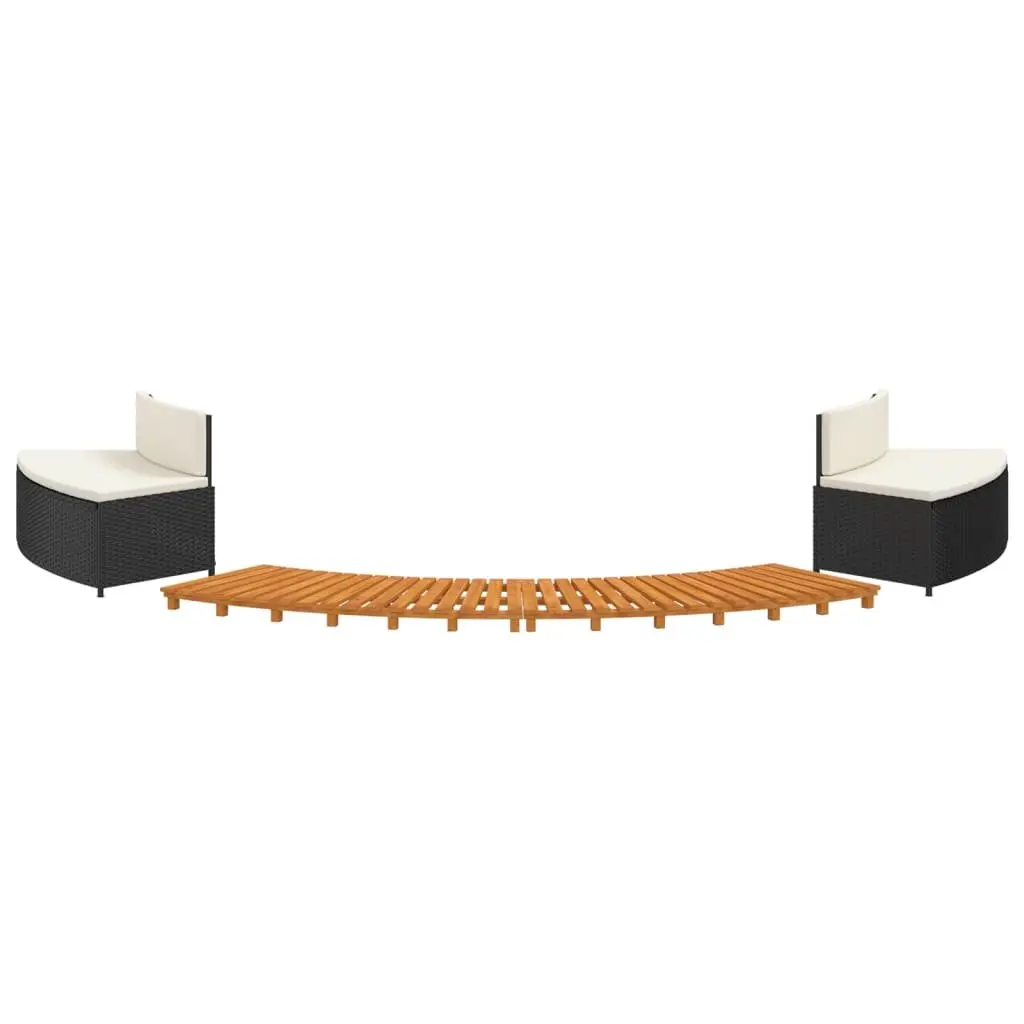 Hot Tub Surround Outdoor Rattan Wood Spa Accessories with 2 Benches and Cushions Black