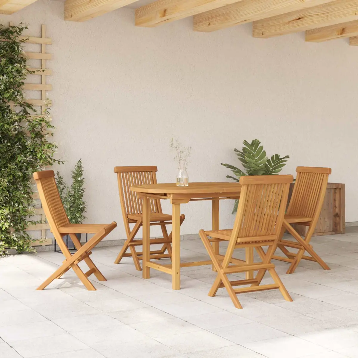 Garden Dining Set 5 pcs Outdoor Table Chairs Brown Solid Teak Wood Furniture