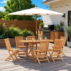 Garden Dining Set 7 Pieces Brown Teak Wood Outdoor Table Chairs Furniture