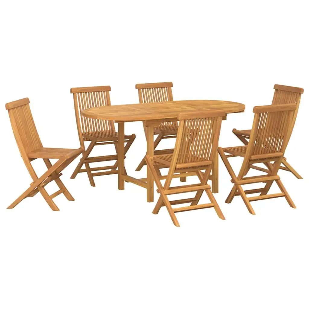 Teak Wood Outdoor Dining Set 7 Pieces Brown Furniture Table and Chairs
