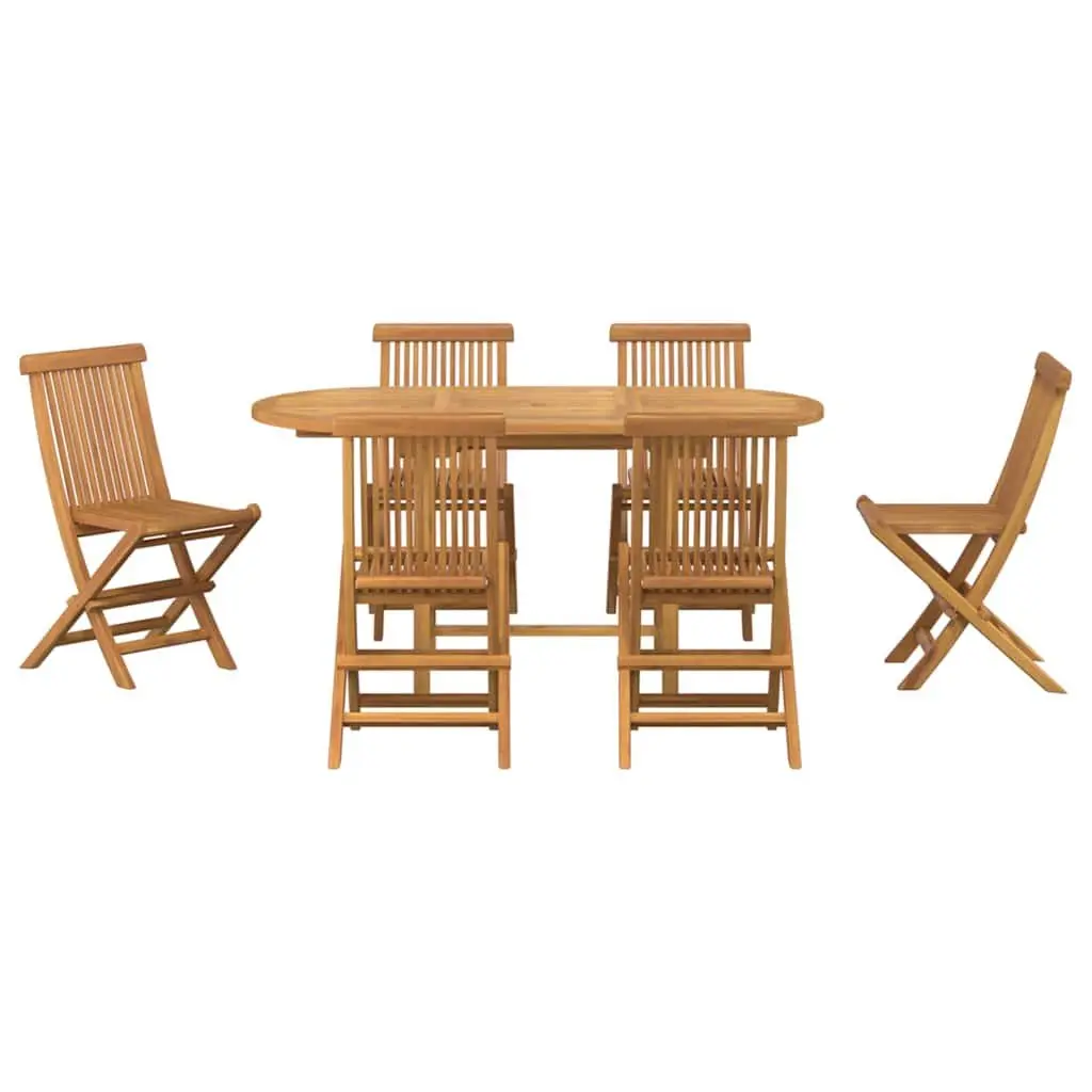 Teak Wood Outdoor Dining Set 7 Pieces Brown Furniture Table and Chairs