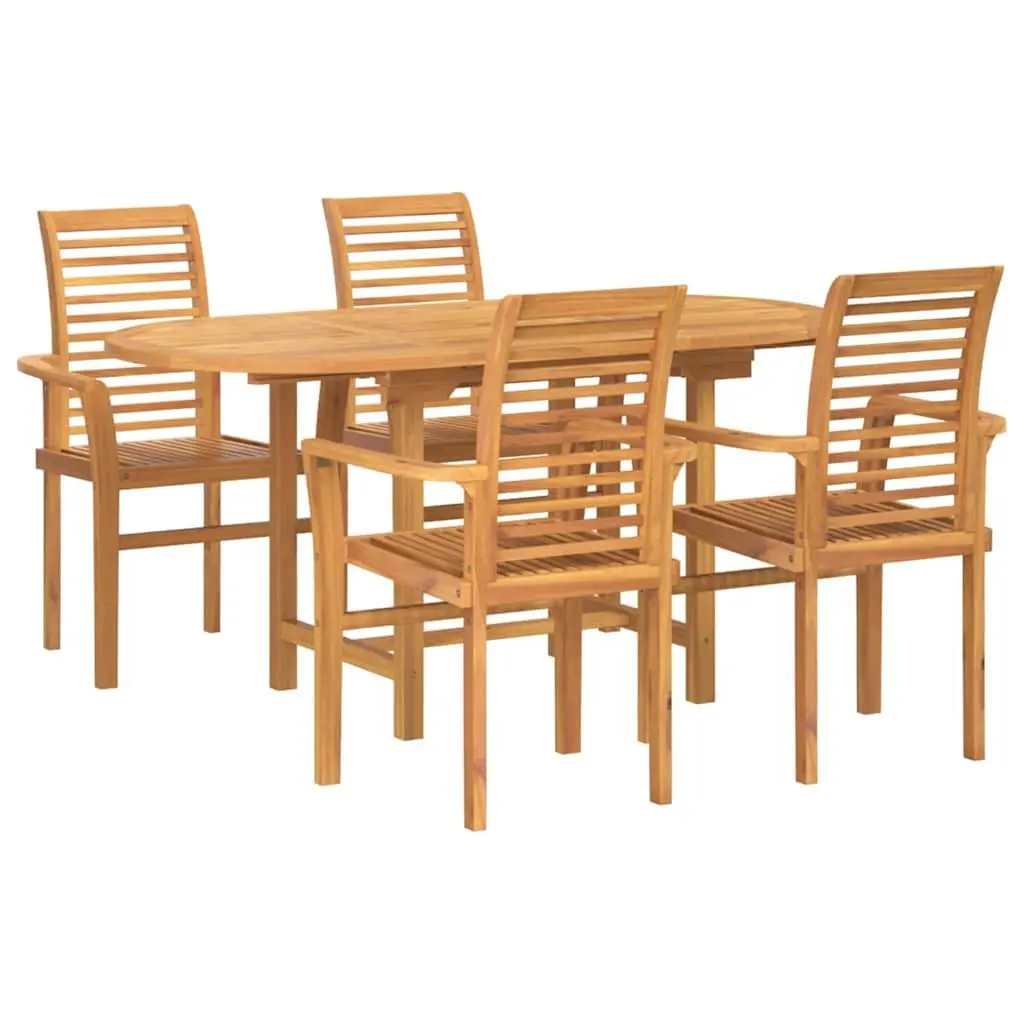 Garden Dining Set 5 Piece Teak Wood Outdoor Table Chairs Brown Modern Minimalist