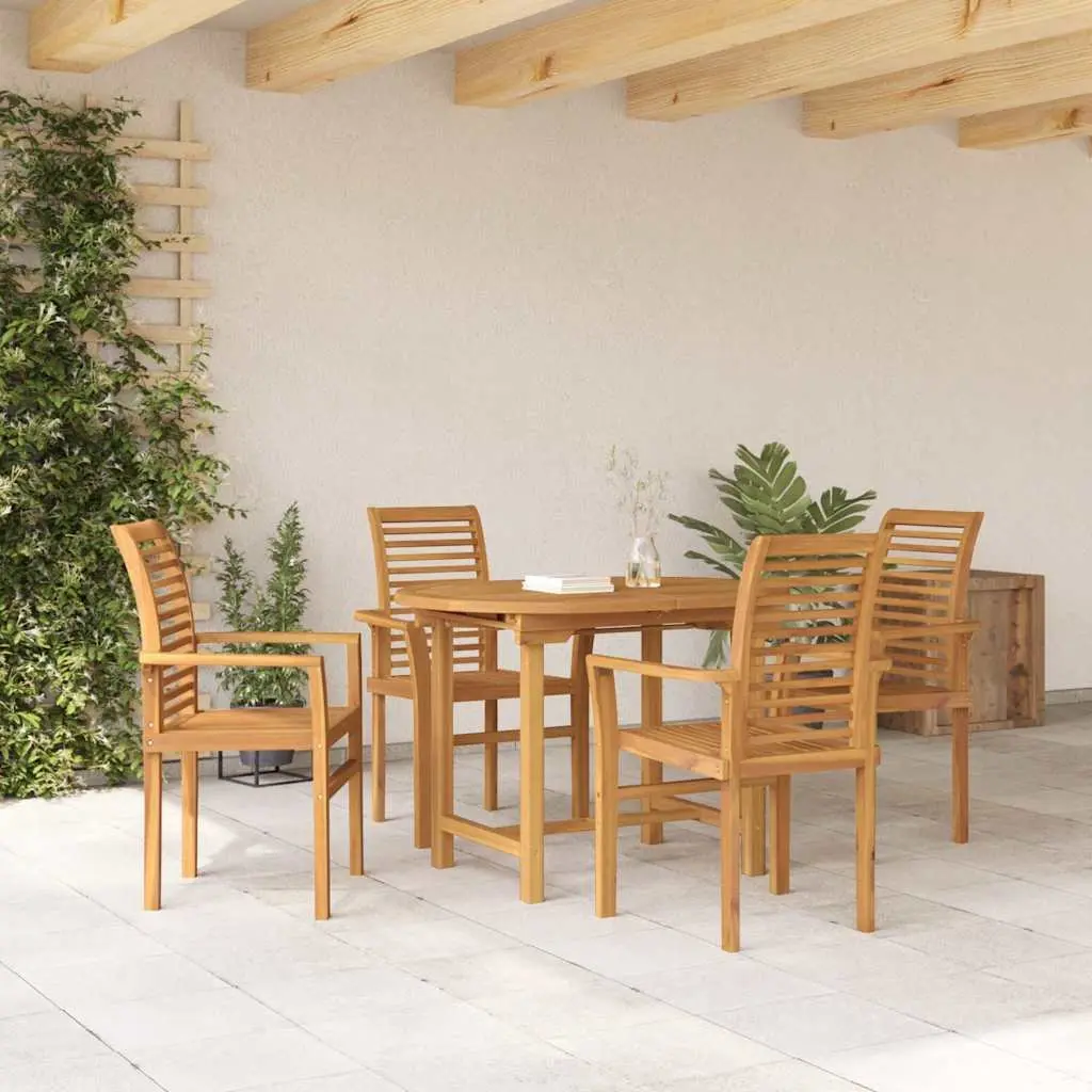 Garden Dining Set 5 Piece Teak Wood Outdoor Table Chairs Brown Modern Minimalist