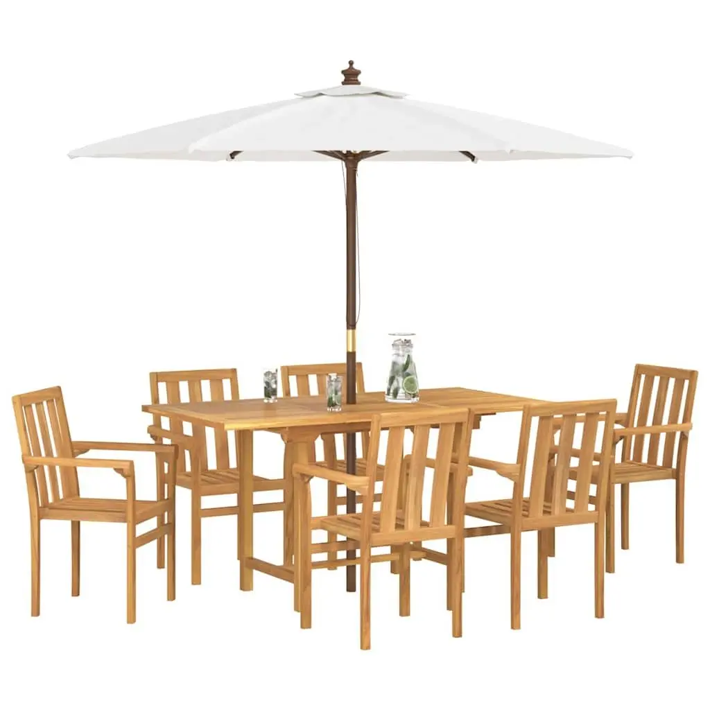 Outdoor Dining Table Chairs Set 7 Pieces Modern Brown Solid Teak Wood