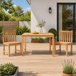 3 Piece Garden Dining Set Solid Teak Wood Outdoor Furniture Brown Table Chairs