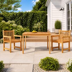 3 Piece Solid Teak Wood Garden Dining Set Outdoor Furniture Brown Table Chairs
