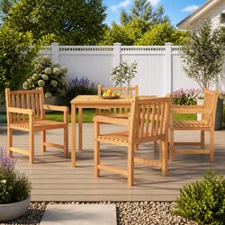 5 Piece Garden Dining Set Solid Wood Teak Brown Outdoor Furniture Table Chairs
