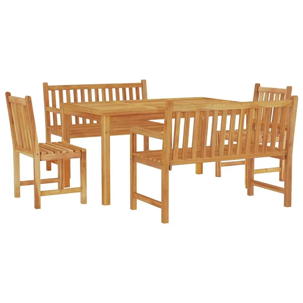 Teak Wood Outdoor Dining Set 5 Piece Sturdy Table and Chairs Brown