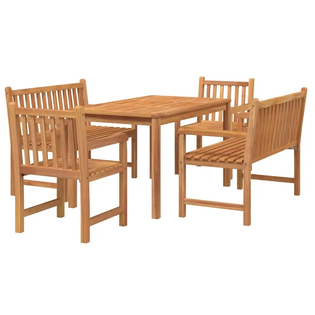 Garden Dining Set 5 Piece Wooden Brown Outdoor Furniture Table Chairs Bench