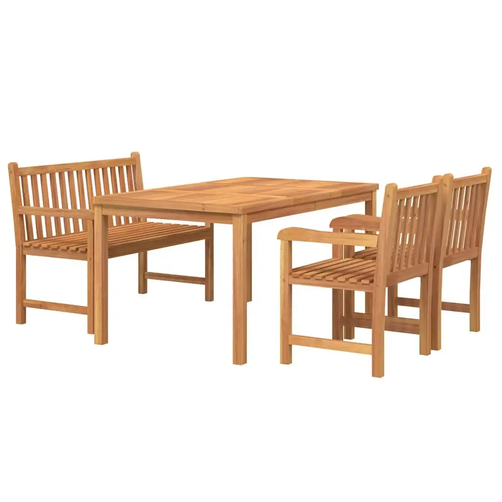 4 Piece Garden Dining Set Solid Teak Wood Table Bench Chairs Weather Resistant Outdoor Furniture