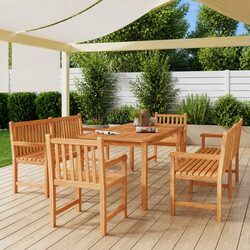 Garden Dining Set 5 Piece Outdoor Furniture Table Chairs Bench Teak Wood Brown