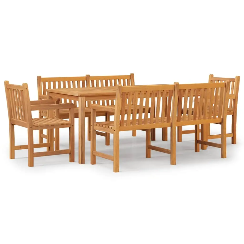 Garden Dining Set 5 Piece Teak Wood Outdoor Furniture Table Chairs Bench Brown