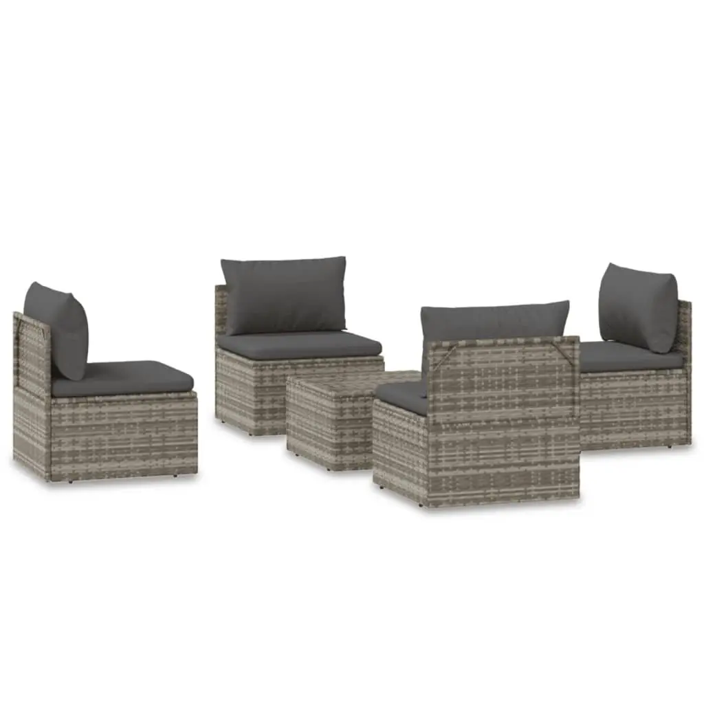 Garden Lounge Set 5 Piece Grey Rattan Outdoor Furniture with Cushions and Storage