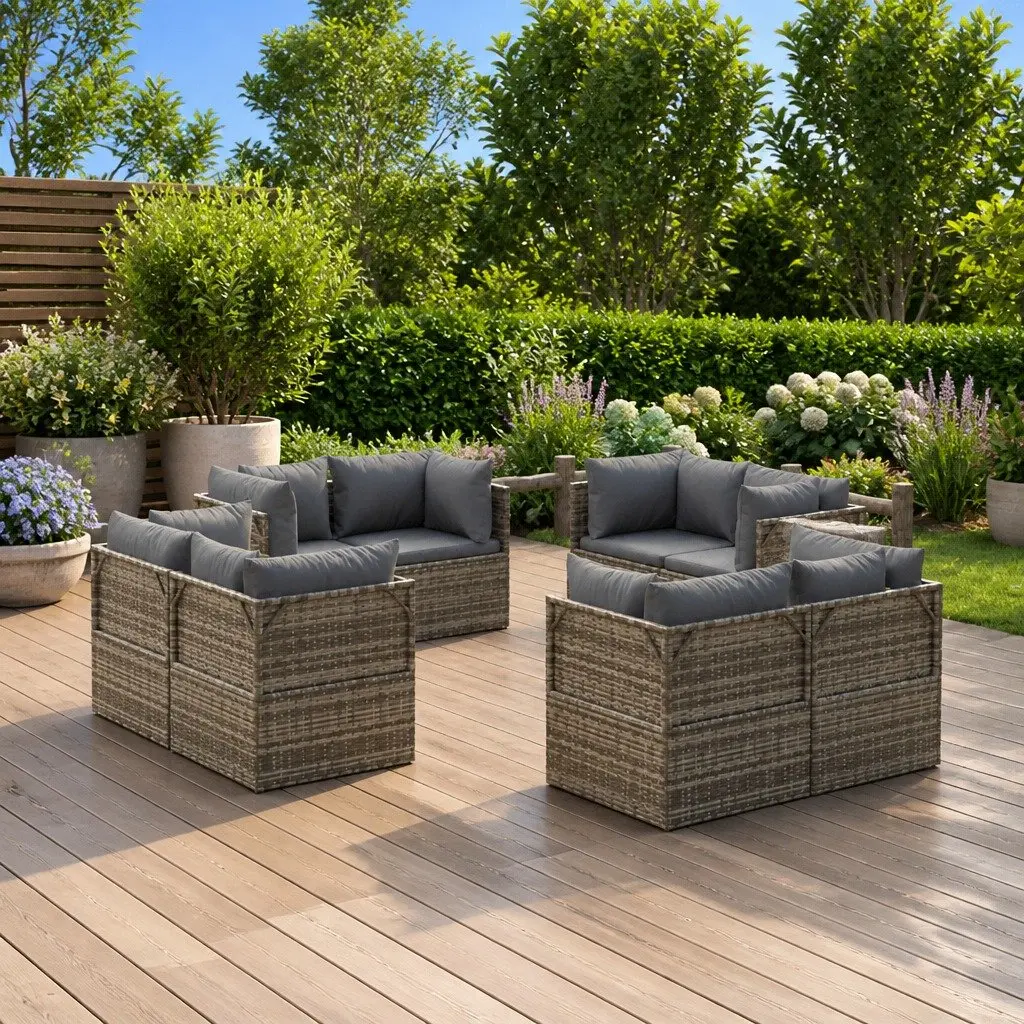 Garden Corner Sofas 8 Pieces Grey Outdoor Furniture Set with Storage Cushions