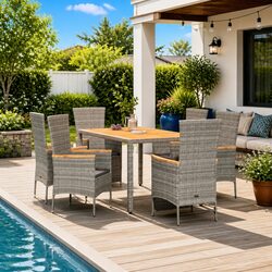 Garden Dining Set 7 Piece Outdoor Furniture with Cushions Grey Patio