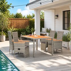 5 Piece Garden Dining Set Outdoor Patio Rattan Chairs Table with Cushions Grey