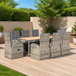 Stylish Grey Outdoor Dining Set with Cushions - 9 Pieces