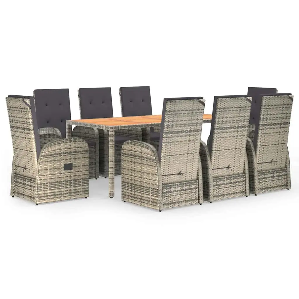 Garden Dining Set 9 Piece Grey Weather-Resistant PE Rattan Outdoor Patio Furniture with Cushions