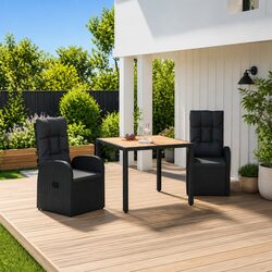 Contemporary 3 Piece Patio Dining Set in Black