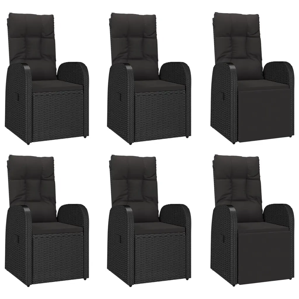 7 Piece Outdoor Garden Dining Set Black Weather-Resistant PE Rattan Chairs Table with Cushions