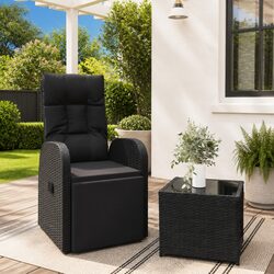 Comfortable Garden Lounge Set: Black Rattan Chair & Table